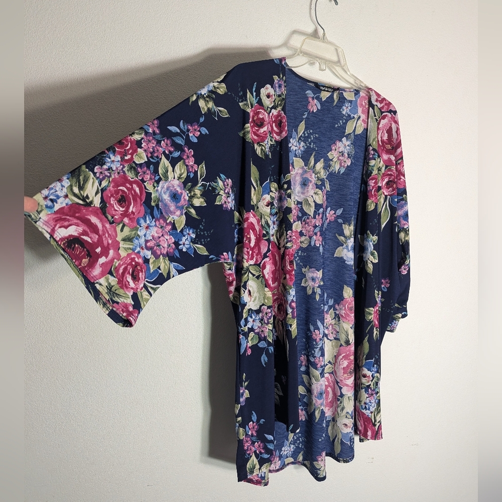 Womens Oversized Floral Kimono Floral Colorful Swim Coverup Layering Cardigan L